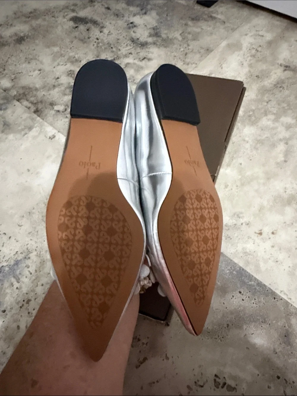 Women's Narcisus Silver Pointed Toe Floral Ballet Flats